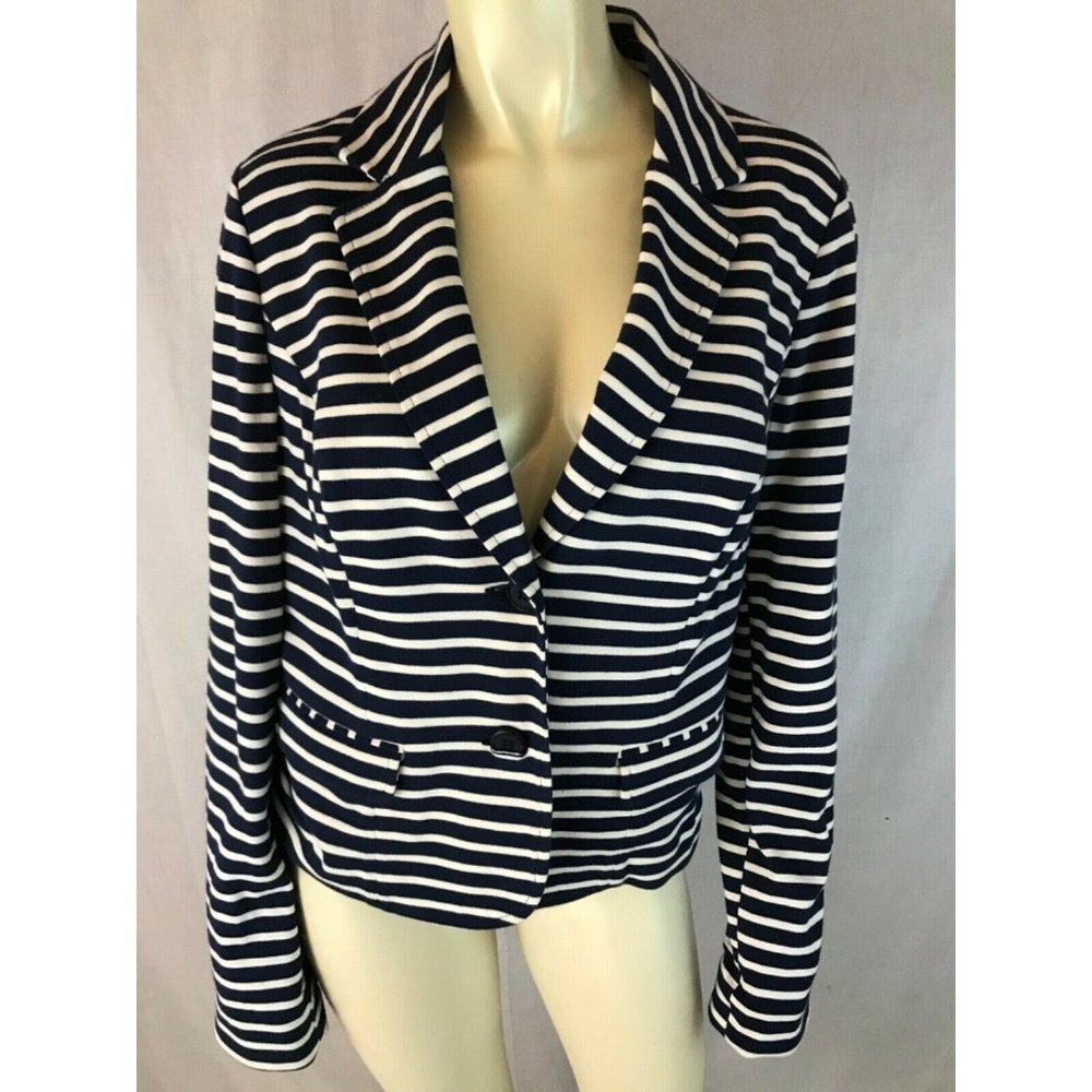 INC blazer L Cotton Navy White Stripe Stretch Knit